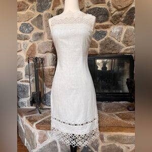 Elie Tahari Kallista Pinstripe Dress Linen Silk  Lace Size 0